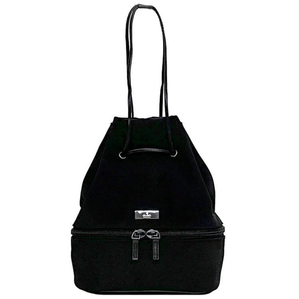 Gucci drawstring Pouch Clutch Black Canvas Leather bag holder Handbag Compact